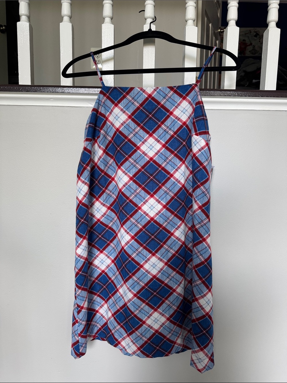 Old Navy Blue Red White Plaid Spaghetti-Strap Midi Dress